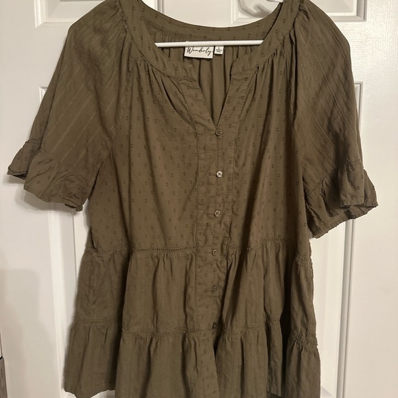 Wonderly Tops - Wonderly Olive Button-Up Blouse